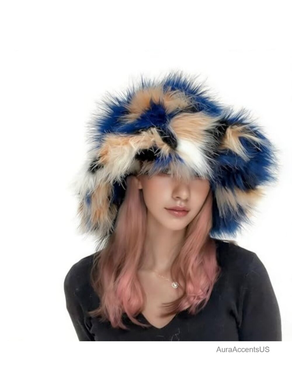 Shaggy Faux Fur Bucket Hat Women Winter Warm Fuzzy Plush Bucket Hat